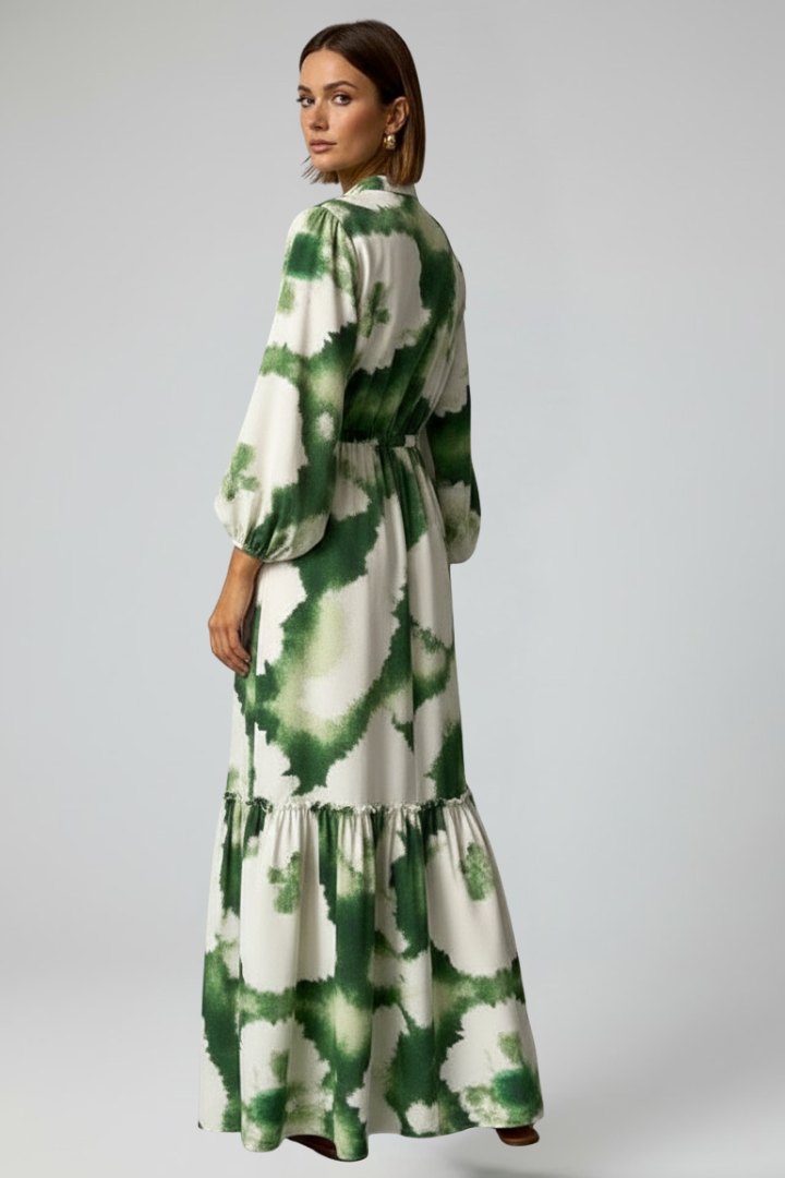 Maxi Dress with Long Sleeves, Print, and V-Neck for Women