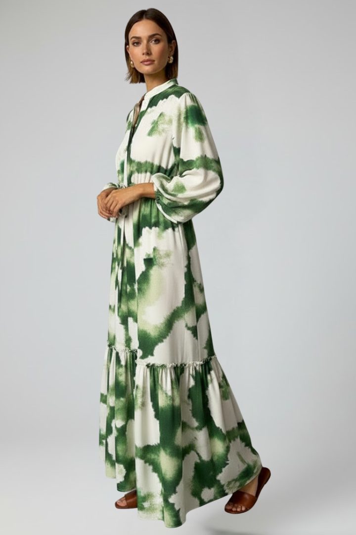 Maxi Dress with Long Sleeves, Print, and V-Neck for Women