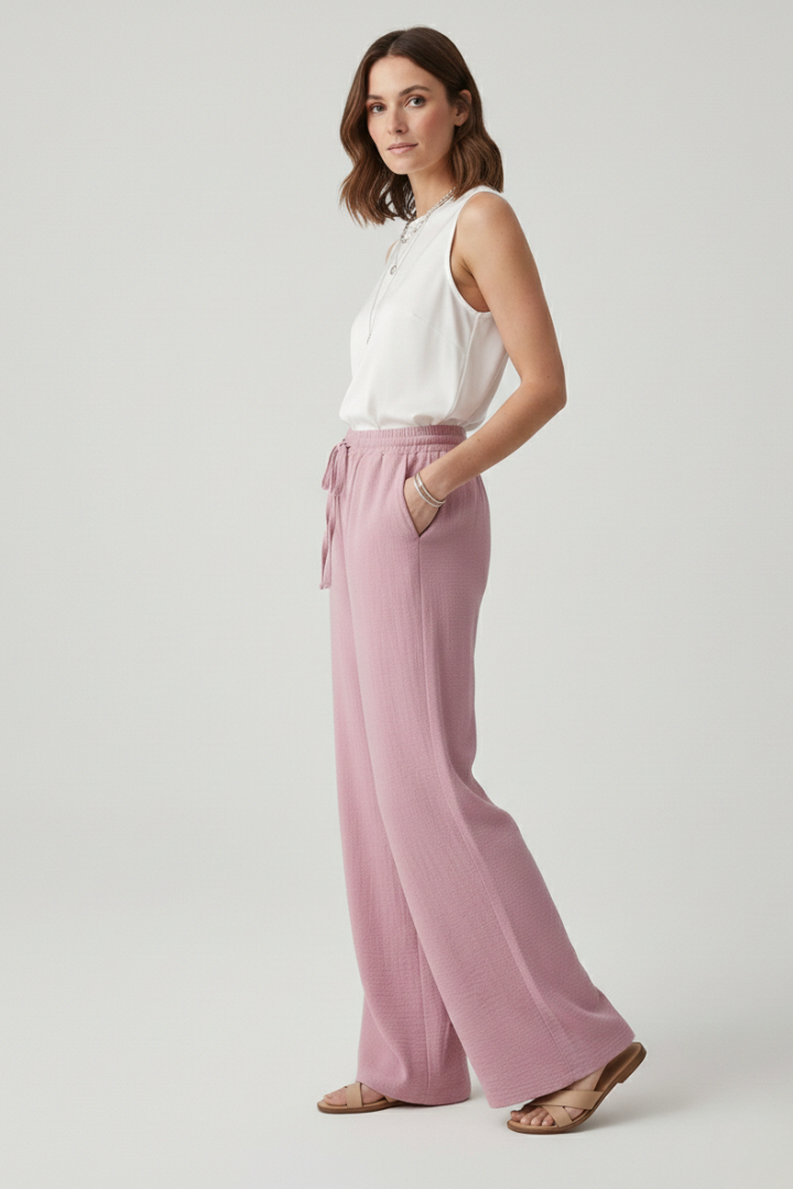 Casual Palazzo Pants with Elastic Waistband and Side Pockets for Women