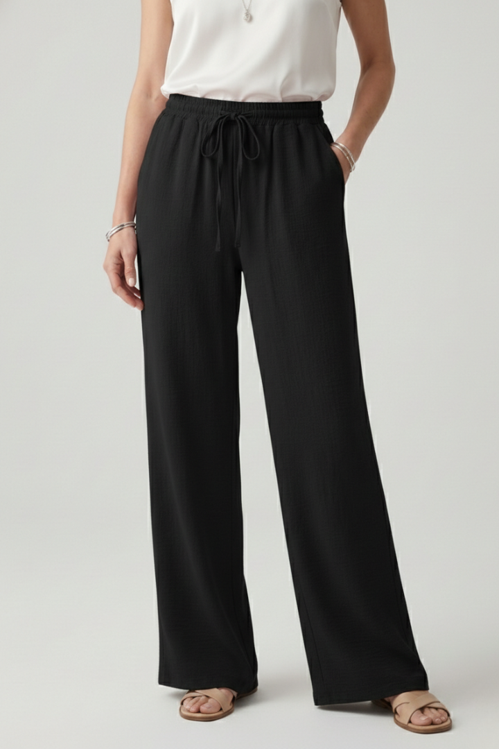 Casual Palazzo Pants with Elastic Waistband and Side Pockets for Women