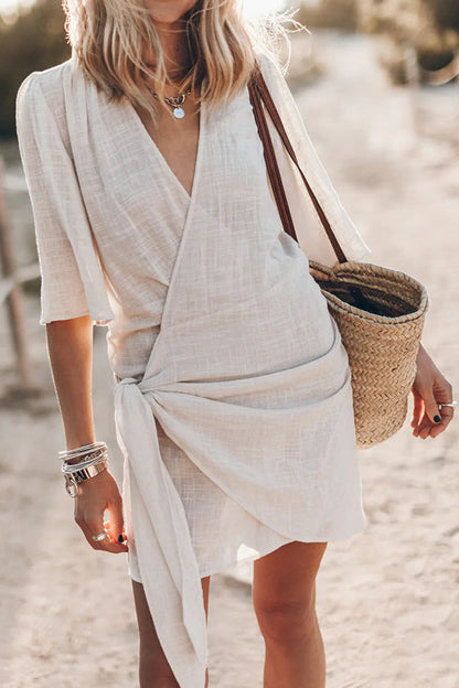 Wrap Mini Dress Asymmetrical Hem for Women