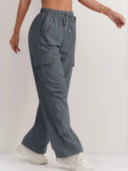 Casual Cargo Pants with Pockets and Drawstring for Women