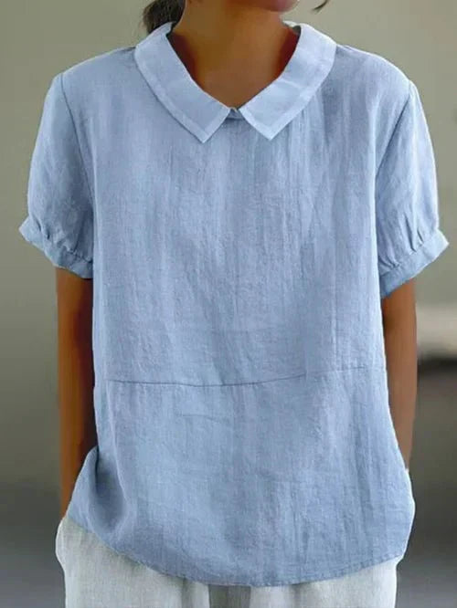 Linen Blouse with Peter Pan Collar for Women