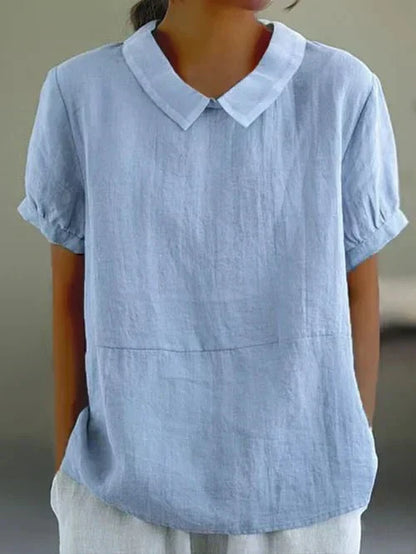 Linen Blouse with Peter Pan Collar for Women