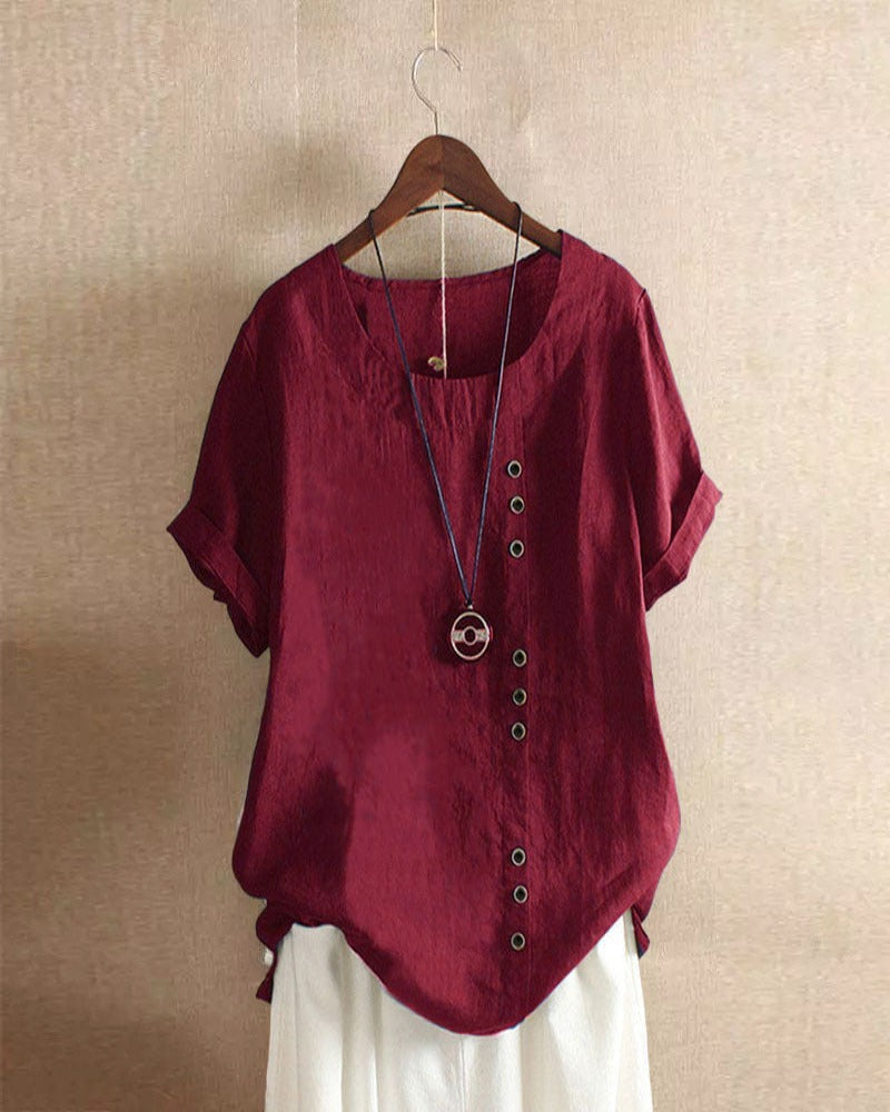Summer Casual Blouse with Button Details for Women