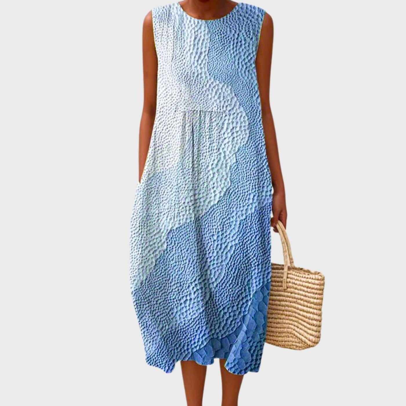Linen Checked Sleeveless Midi Dress for Women
