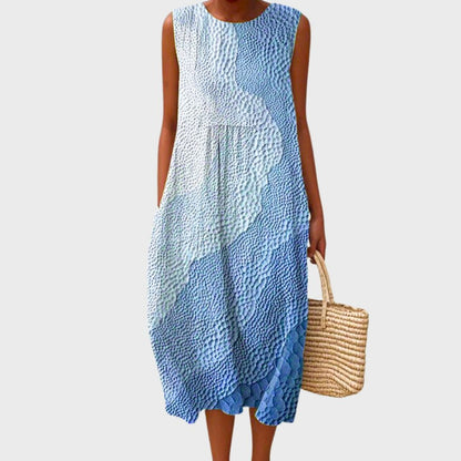 Linen Checked Sleeveless Midi Dress for Women