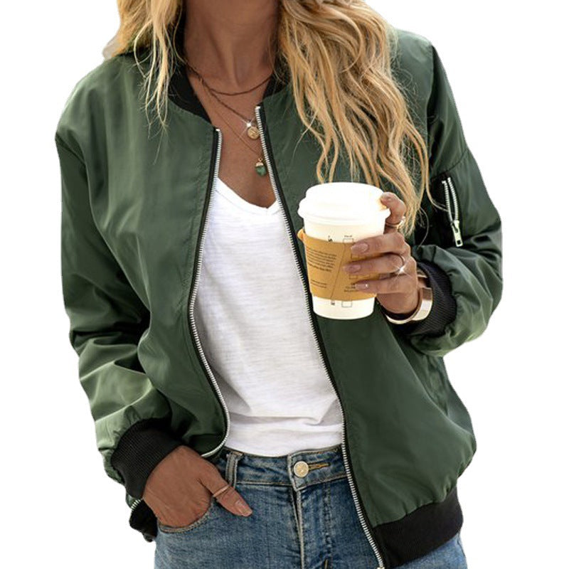 Classic Casual Jacket with Front Zipper for Women