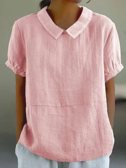 Linen Blouse with Peter Pan Collar for Women
