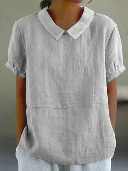 Linen Blouse with Peter Pan Collar for Women