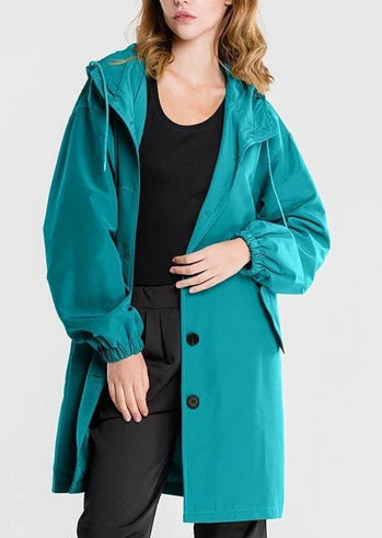 Casual Long Coat with Hood and Buttons for Women