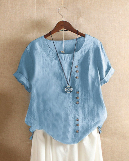 Summer Casual Blouse with Button Details for Women