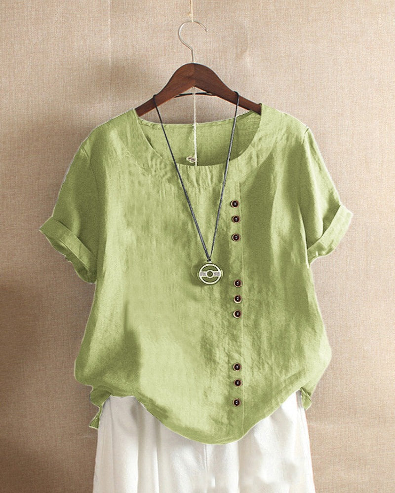 Summer Casual Blouse with Button Details for Women