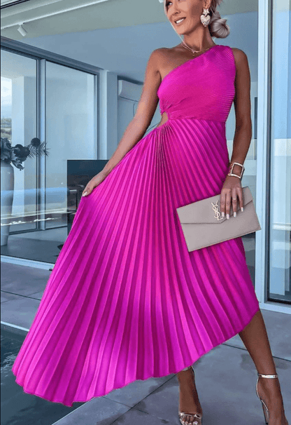 Bridesmaid Dress One Shoulder Pleated Maxi Dress for Women