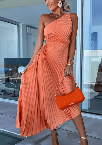 Bridesmaid Dress One Shoulder Pleated Maxi Dress for Women