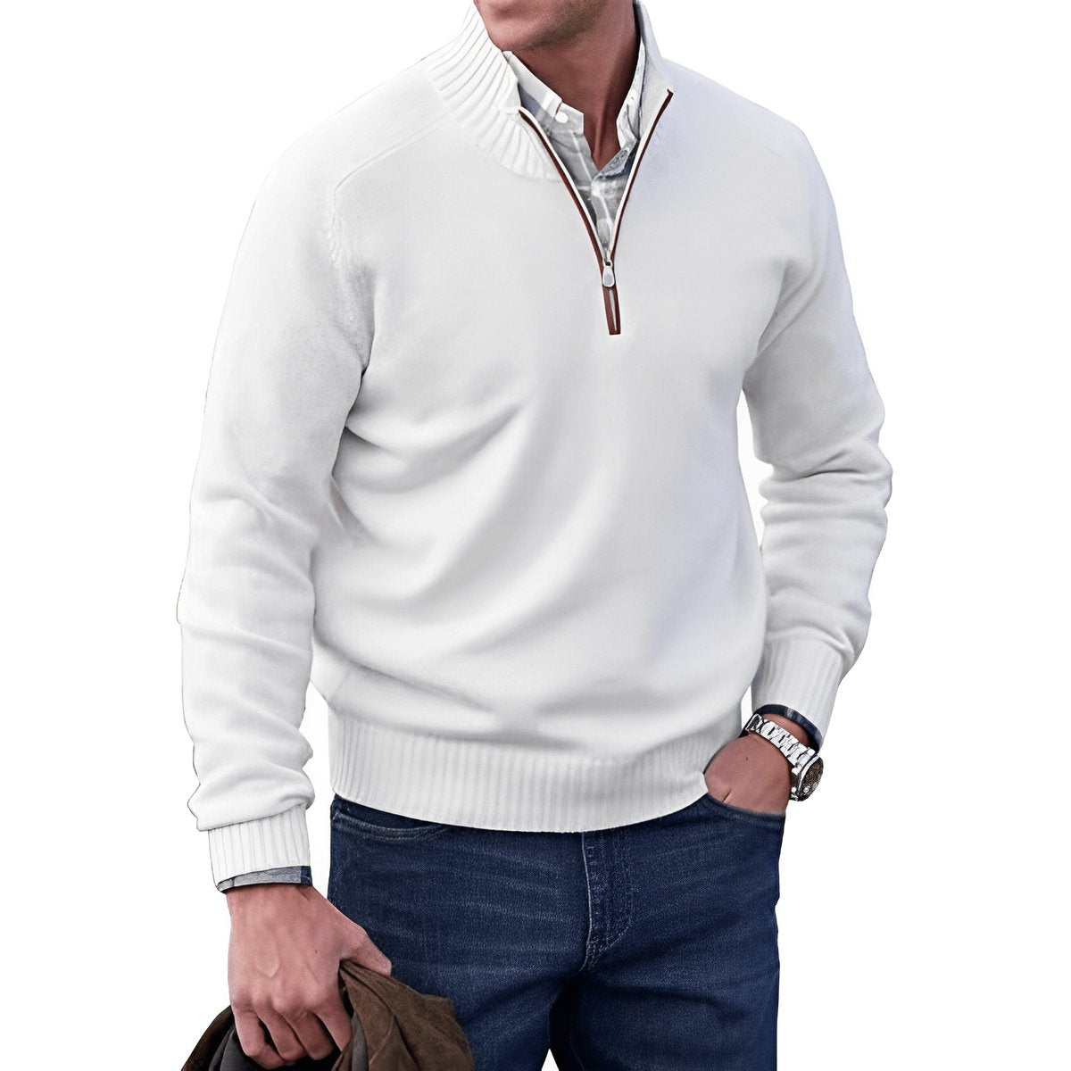 Regular-Fit Quarter-Zip Knitted Pullover Sweater for Men