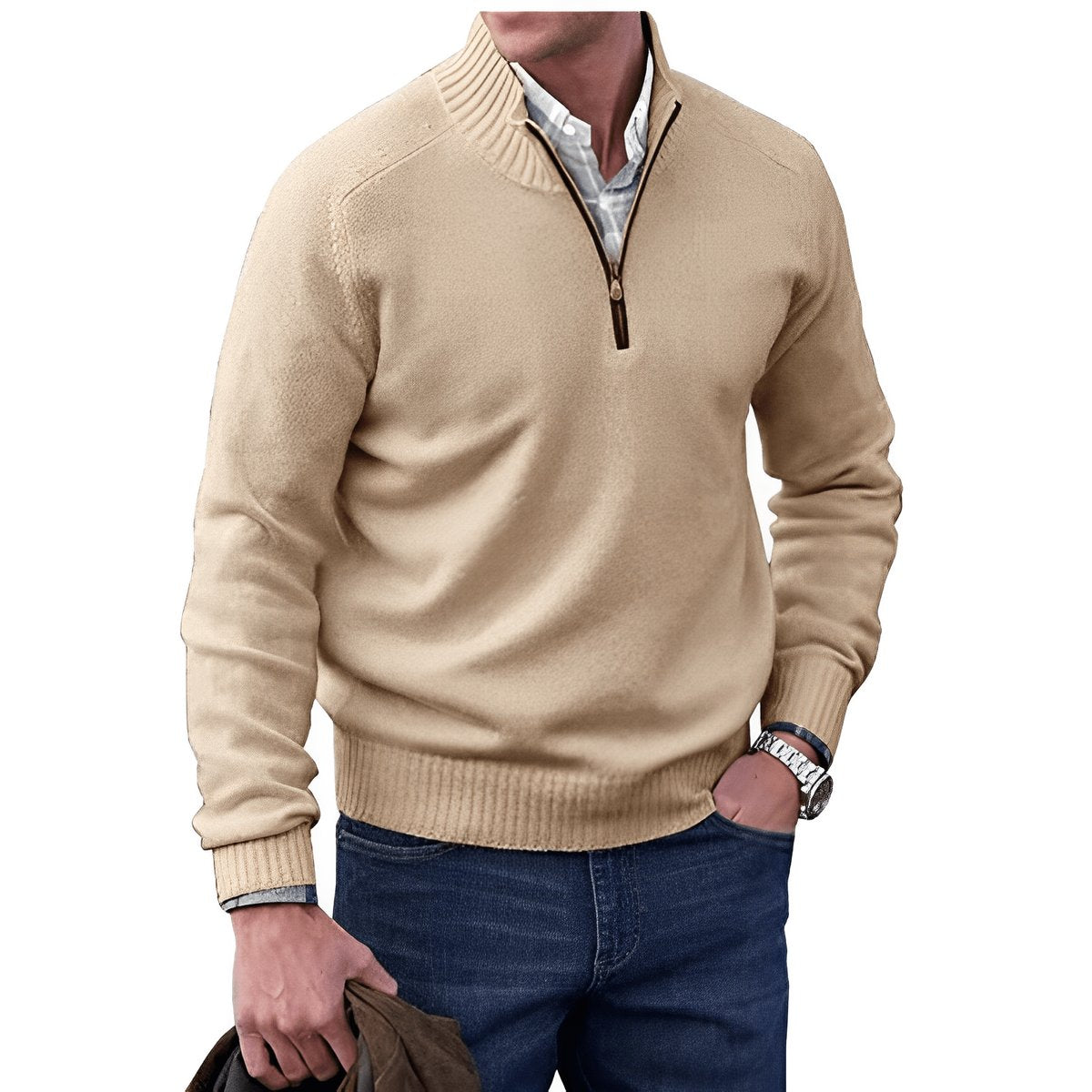 Regular-Fit Quarter-Zip Knitted Pullover Sweater for Men