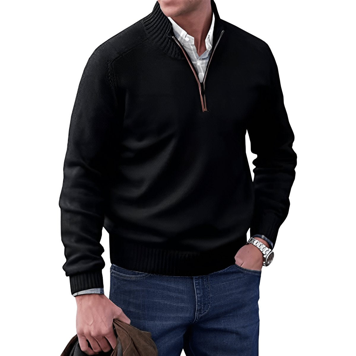 Regular-Fit Quarter-Zip Knitted Pullover Sweater for Men