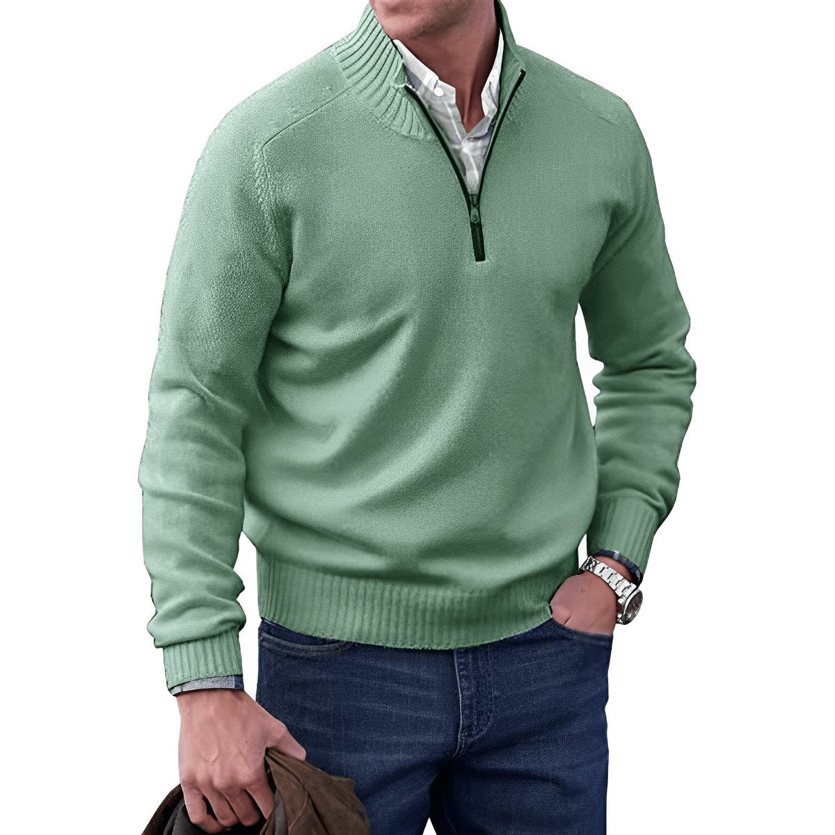 Regular-Fit Quarter-Zip Knitted Pullover Sweater for Men
