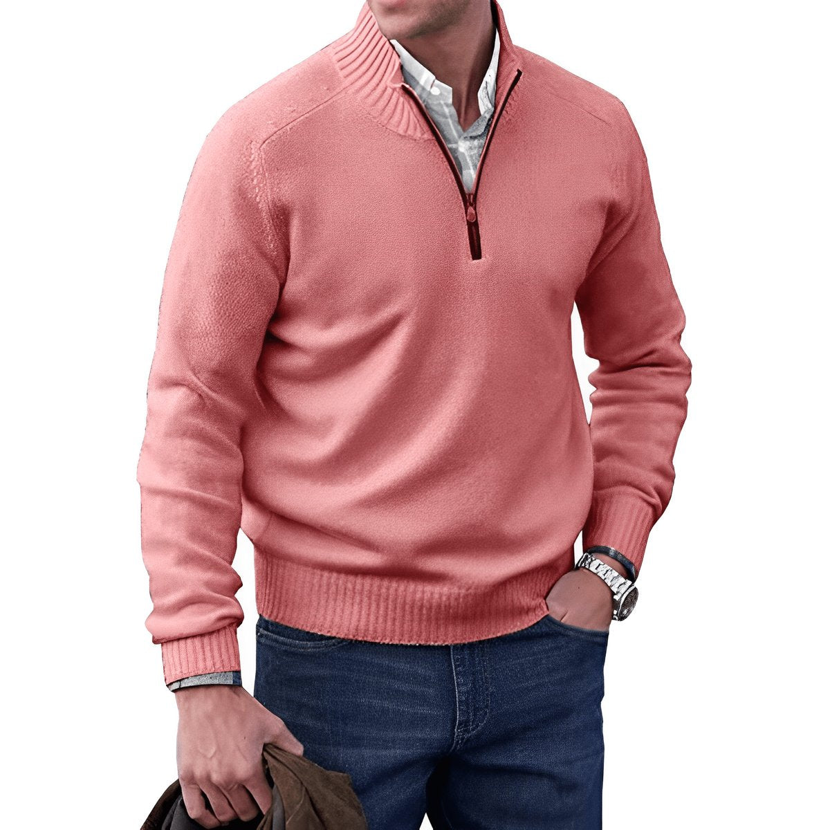 Regular-Fit Quarter-Zip Knitted Pullover Sweater for Men