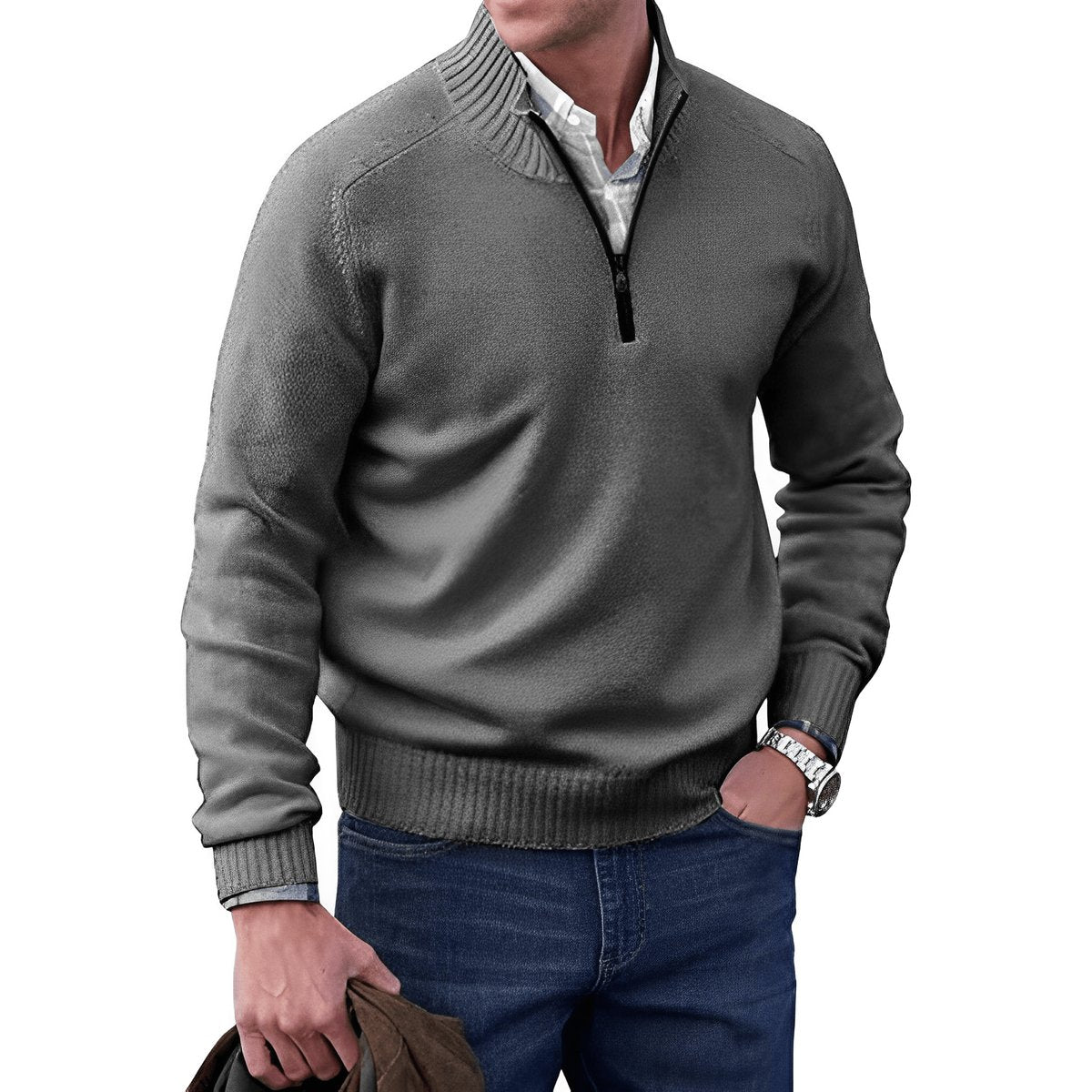 Regular-Fit Quarter-Zip Knitted Pullover Sweater for Men