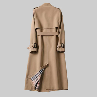 Long Trench Coat with Belt and Double Button Closure for Women