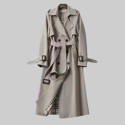 Long Trench Coat with Belt and Double Button Closure for Women
