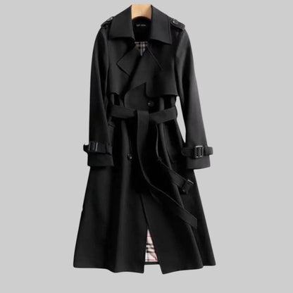 Long Trench Coat with Belt and Double Button Closure for Women