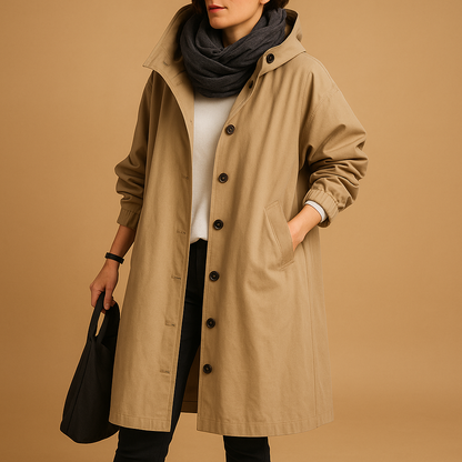 Long Casual Coat with Buttons and Hood for Women