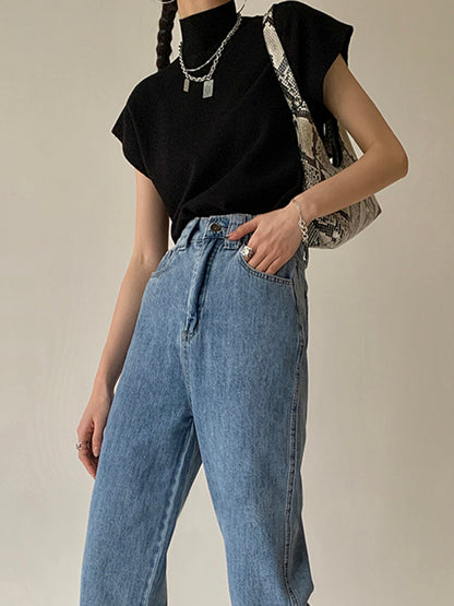Casual Top with Mock Neck and Short Sleeves for Women