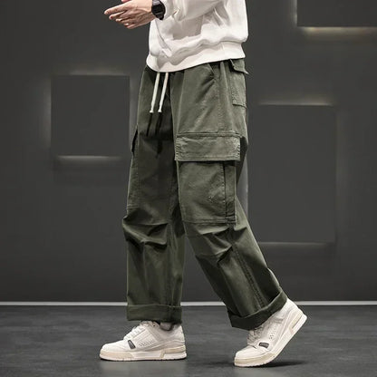 Cargo Pants with Wide Legs and Pockets for Men