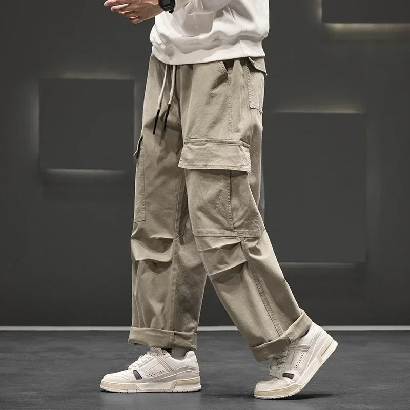 Cargo Pants with Wide Legs and Pockets for Men