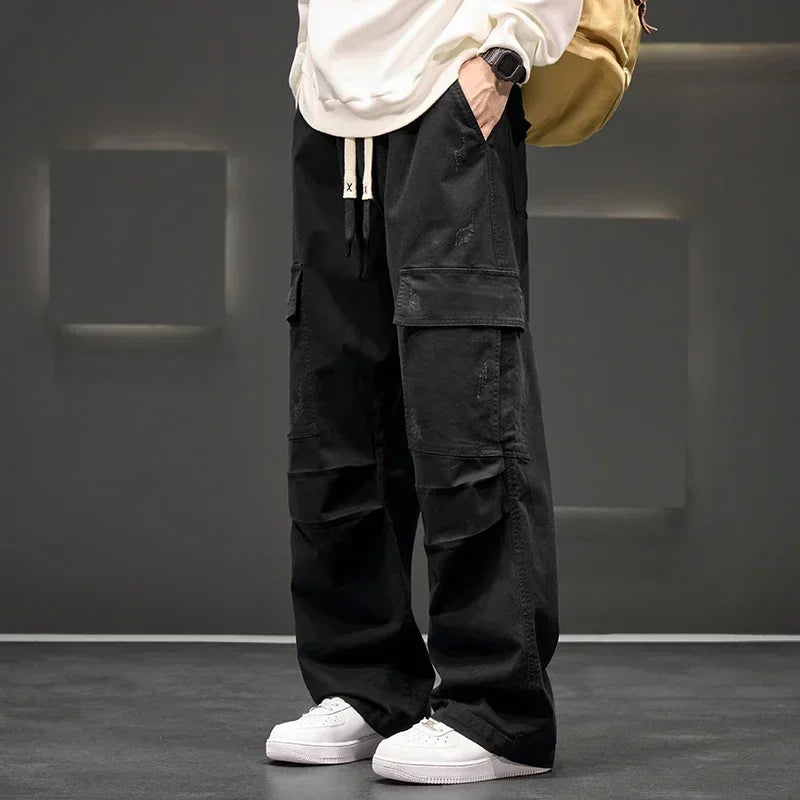 Cargo Pants with Wide Legs and Pockets for Men