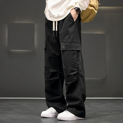 Cargo Pants with Wide Legs and Pockets for Men