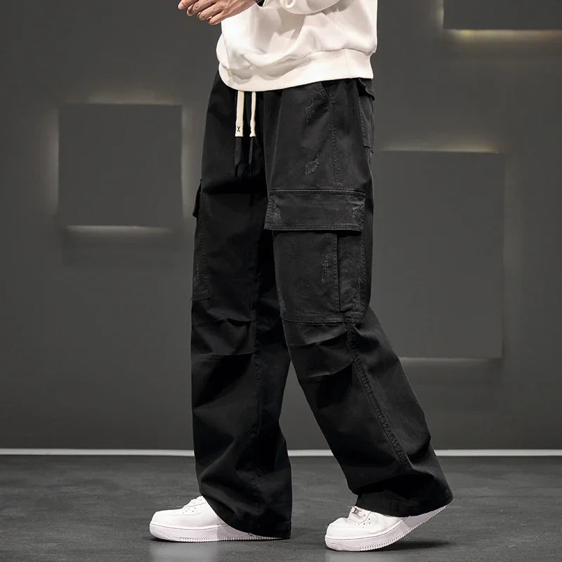 Cargo Pants with Wide Legs and Pockets for Men