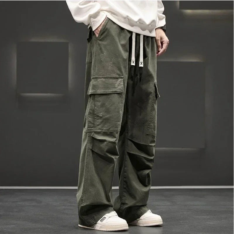 Cargo Pants with Wide Legs and Pockets for Men