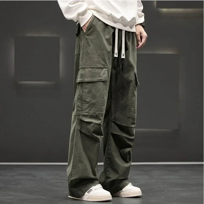 Cargo Pants with Wide Legs and Pockets for Men