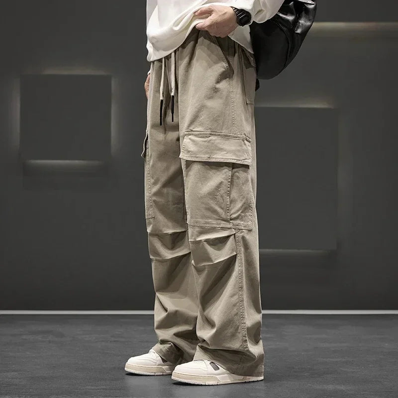 Cargo Pants with Wide Legs and Pockets for Men