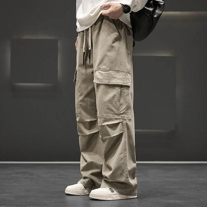 Cargo Pants with Wide Legs and Pockets for Men