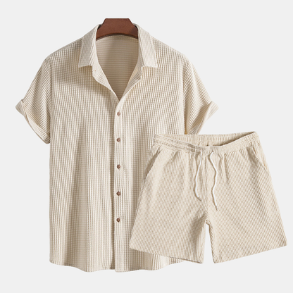 Two-Piece Casual Set with Shirt and Shorts for Men