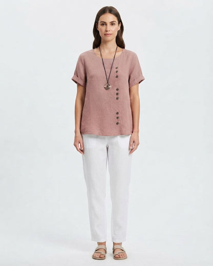 Casual Linen Blouse with Button Details for Women