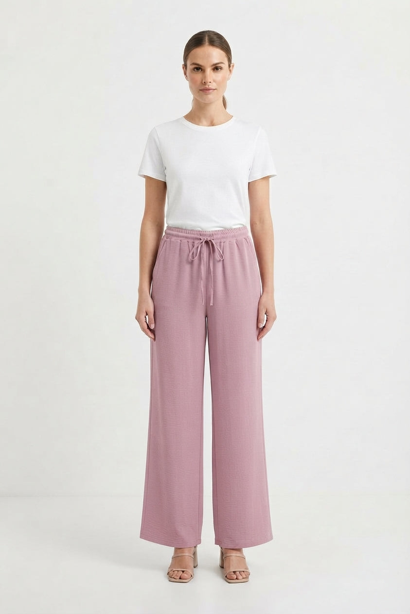 Casual Palazzo Pants with Elastic Waistband and Side Pockets for Women