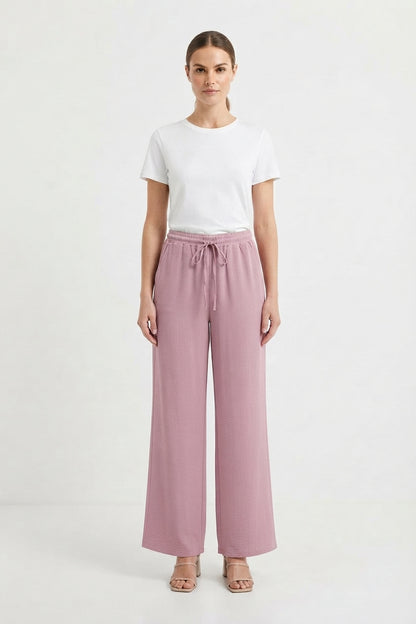 Casual Palazzo Pants with Elastic Waistband and Side Pockets for Women