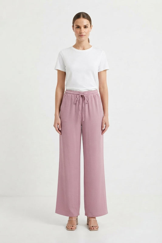 Casual Palazzo Pants with Elastic Waistband and Side Pockets for Women