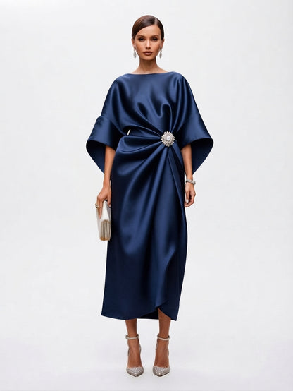 Elegant Maxi Dress with Draped Brooch for Women