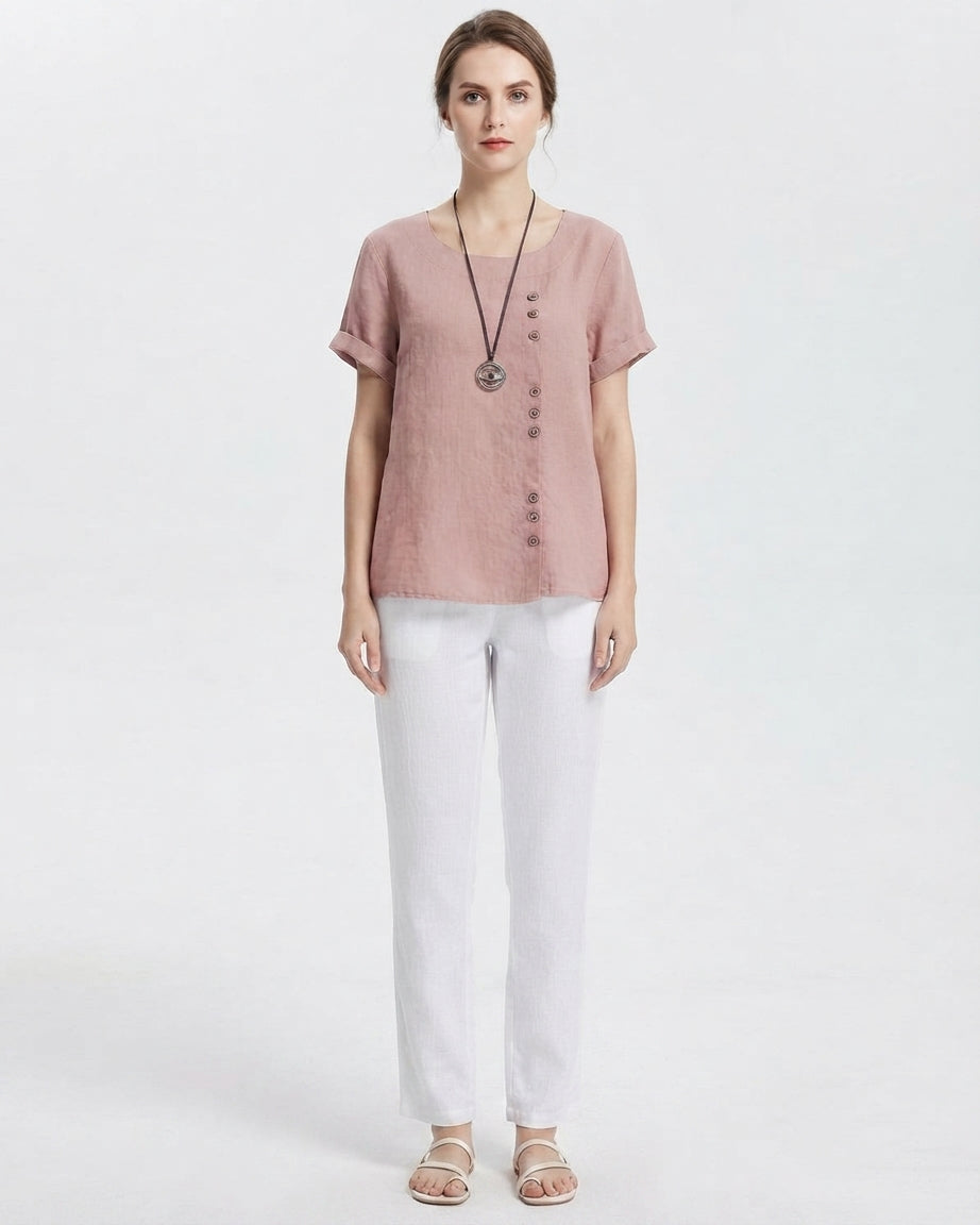 Summer Casual Blouse with Button Details for Women