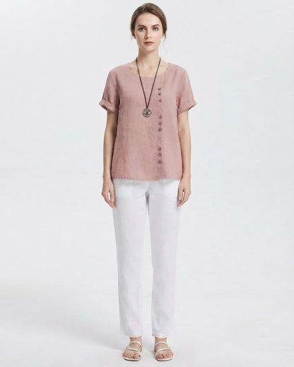 Summer Casual Blouse with Button Details for Women