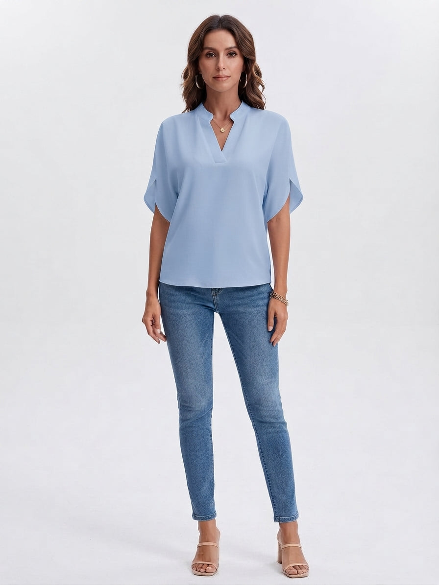Elegant V-Neck Blouse with Split Sleeves for Women