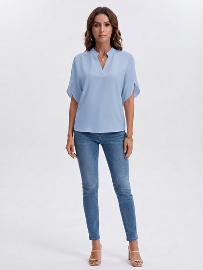 Elegant V-Neck Blouse with Split Sleeves for Women