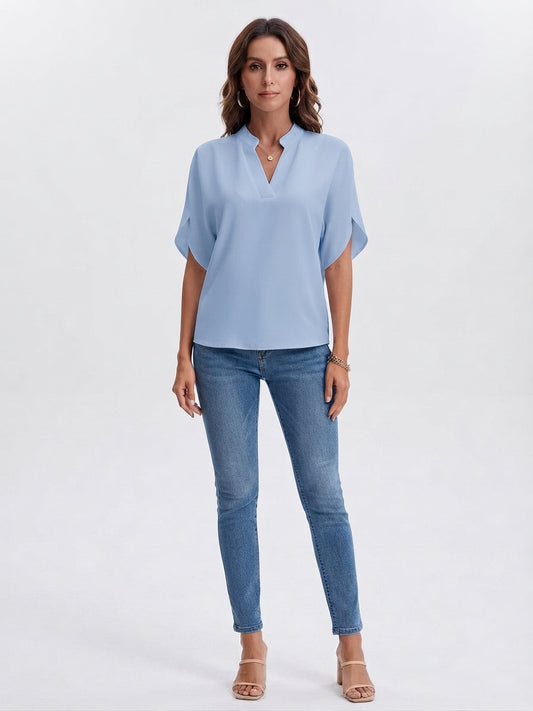 Elegant V-Neck Blouse with Split Sleeves for Women